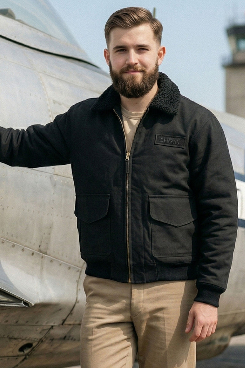 Benzak - BBJ-03 Flight Jacket M-65 Reverse Sateen Twill in Black