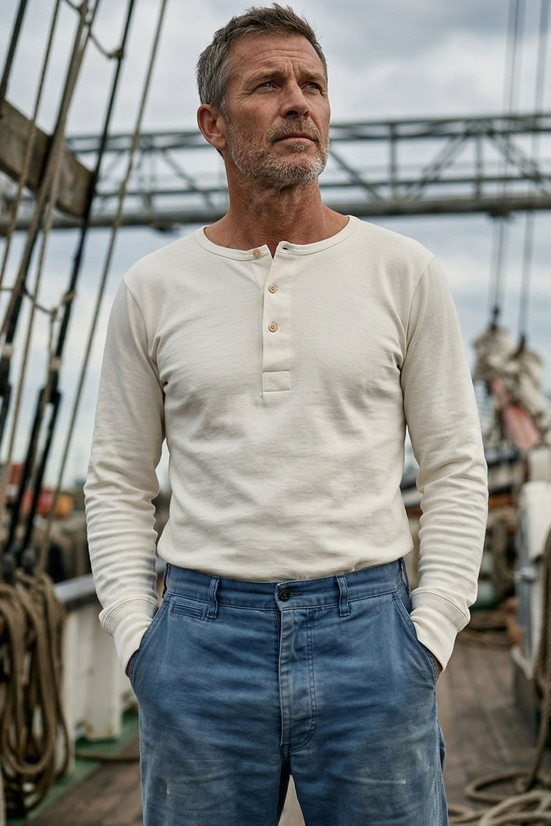 Merz b. Schwanen - 2M06 Vintage Machine Refined Henley, 6,8 oz/sq