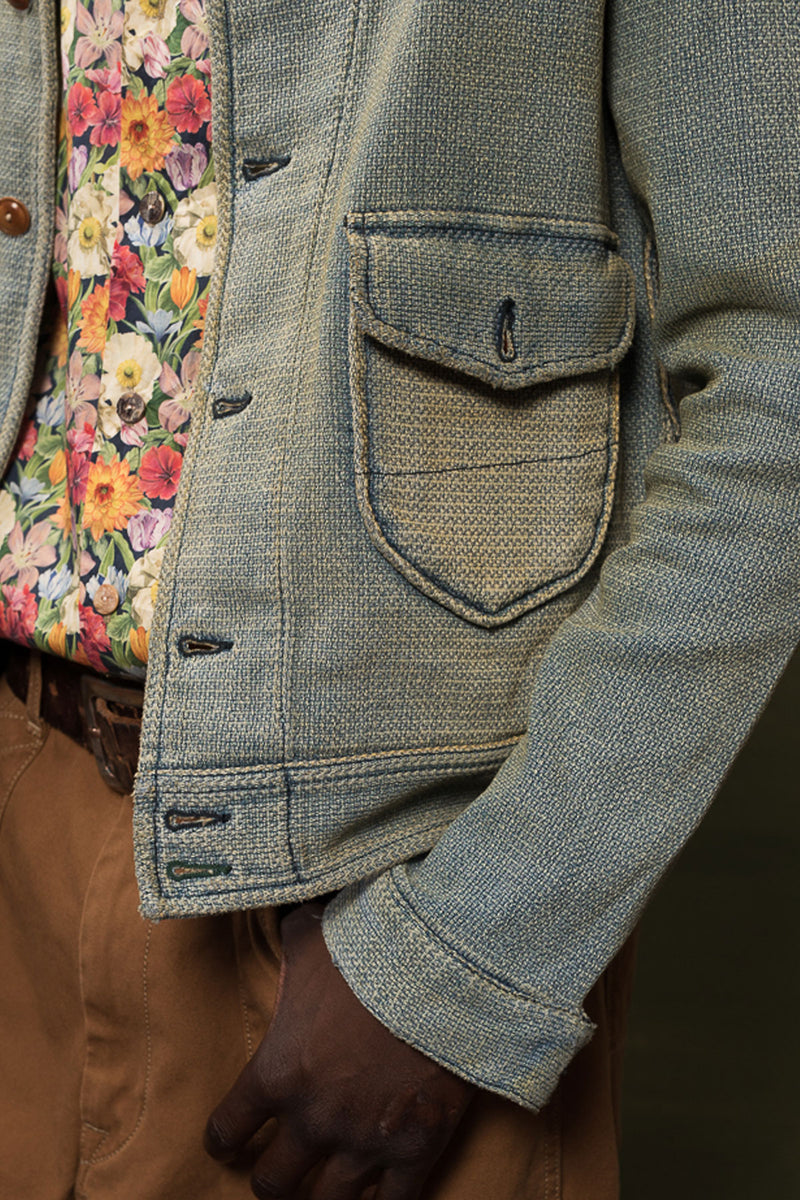 【SATIIIZ】Croff Dyeing Washed Jacket Scarti Lab Dobby Jacket 707-SU928 Indigo Dirt Wash | SUNSETSTAR
