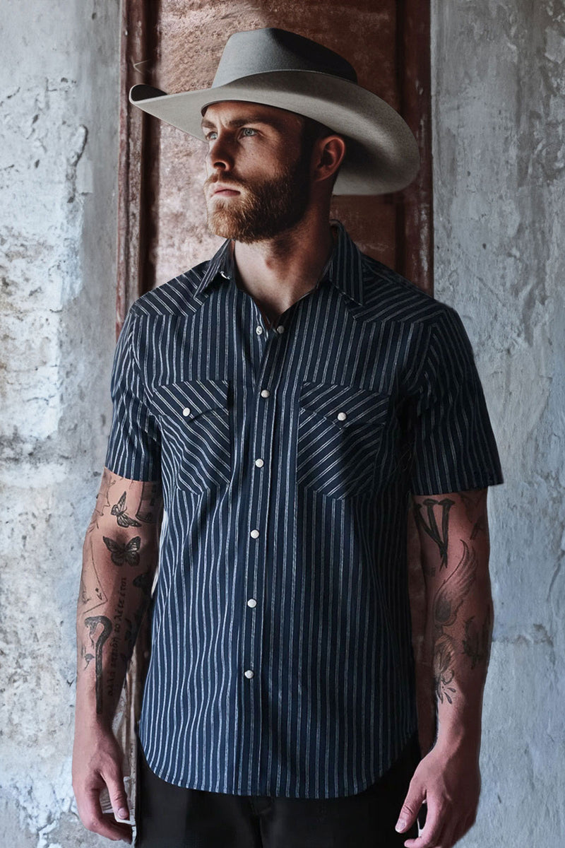 West Major - Indigo Selvedge Stripe Short Sleeve Western Shirt – The Rugged  Society