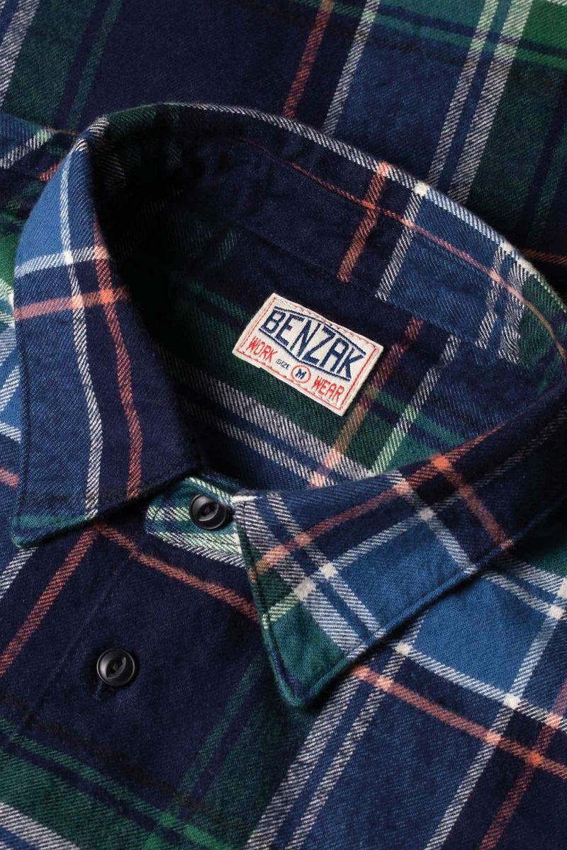 Benzak - BWS-01 WORK SHIRT 8 oz. Blue & Green Check Flannel