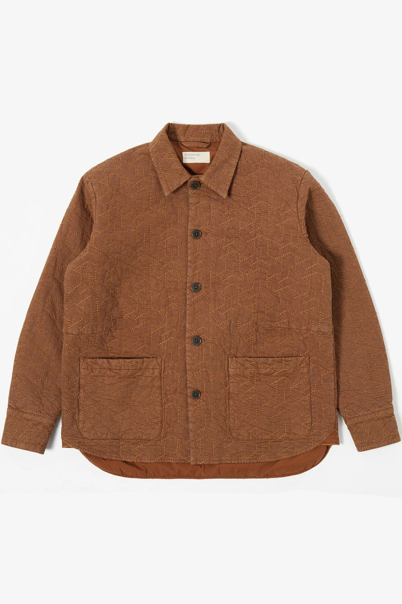 Universal Works   Travail Quilt Shirt Jacket In Brown Marl Twill