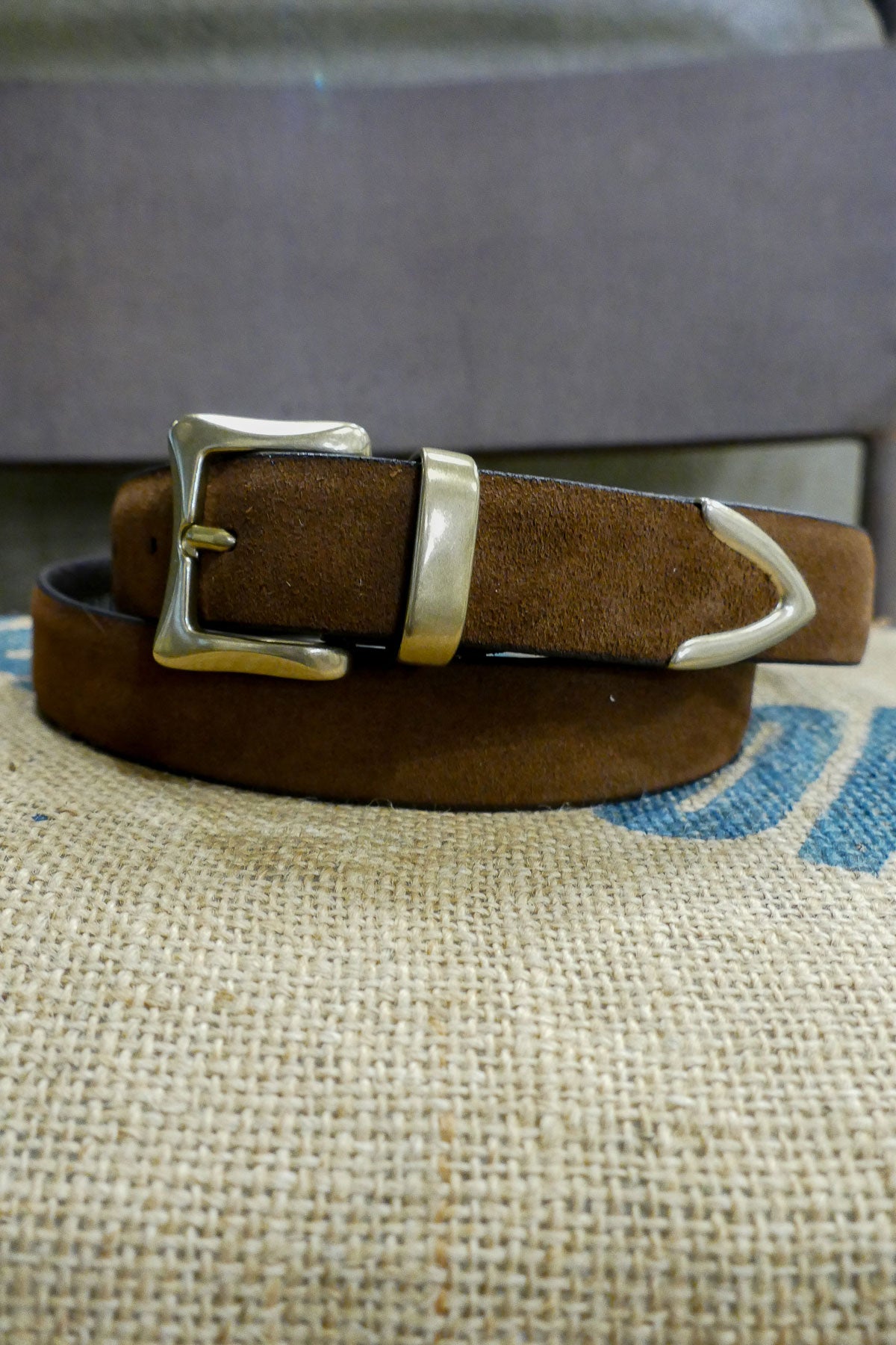 Luti - Type 723/30 Brass Buckle Leather Belt in Burnt Suede