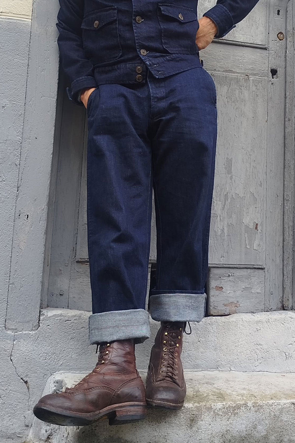 A Piece of Chic  - "Le Manard" Denim 13.75 Ounces Pants with Suspenders