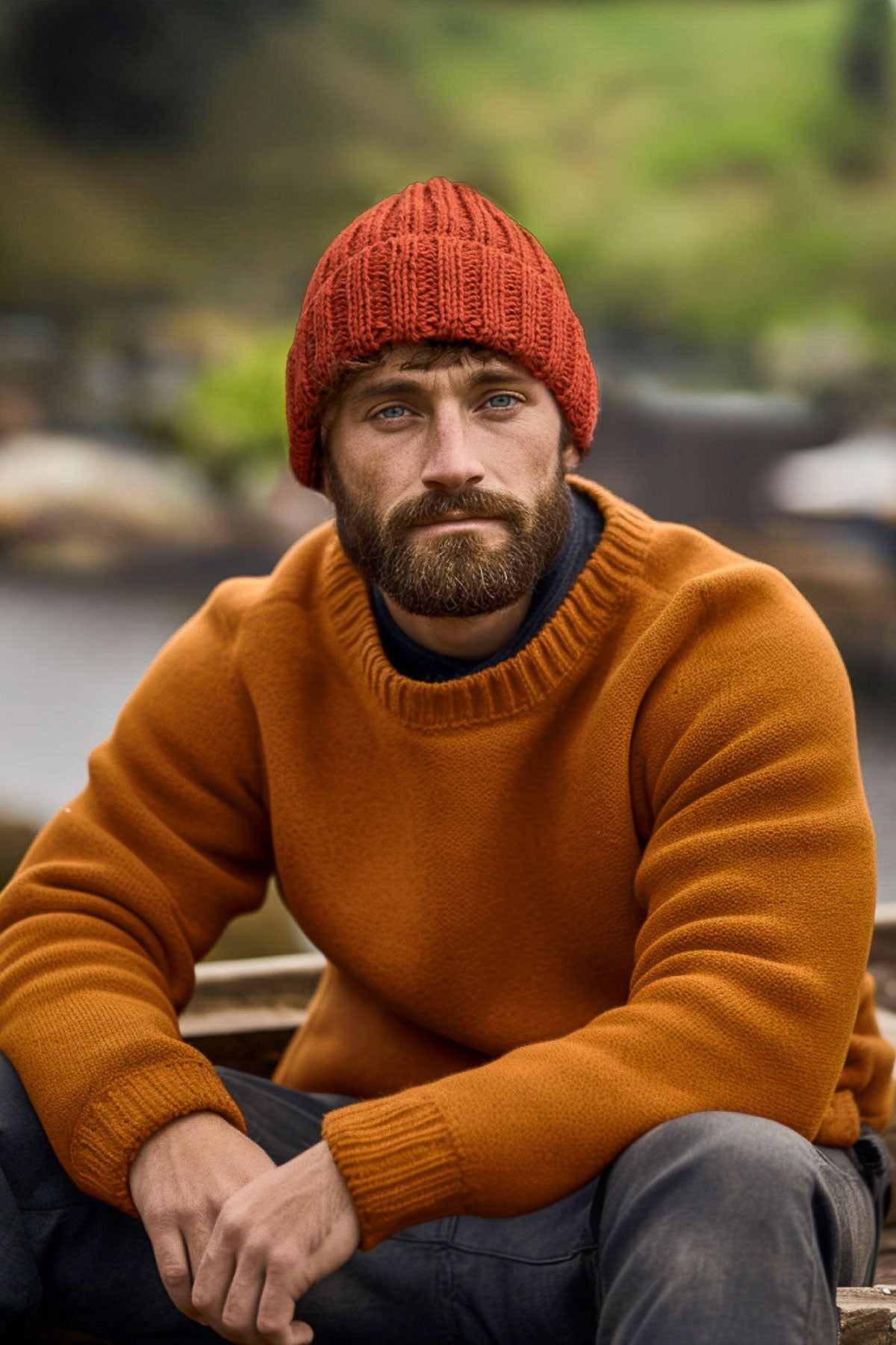 Peregrine - Ribbed Beanie in rust