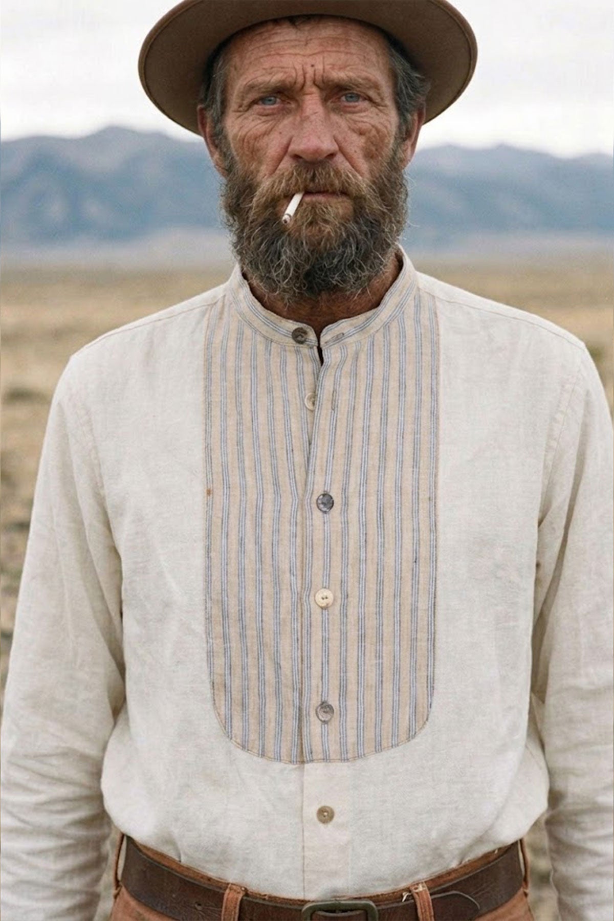 Scarti Lab - 339 SB310/SV436 Cotton Linen Band collar shirt