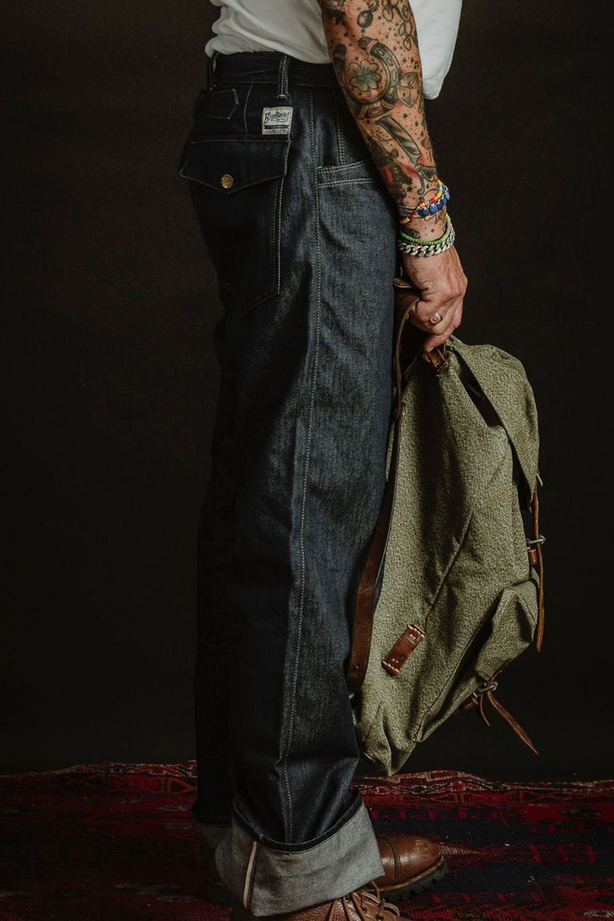 Blue Blanket - IJ1 IT164 WAIST OVERALL Loose Fit, 11.25 oz. Italian indigo Selvedge Organic Denim