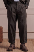 Knickerbocker - Canal Pleated Twill Cotton & Linen Pant in Black Olive