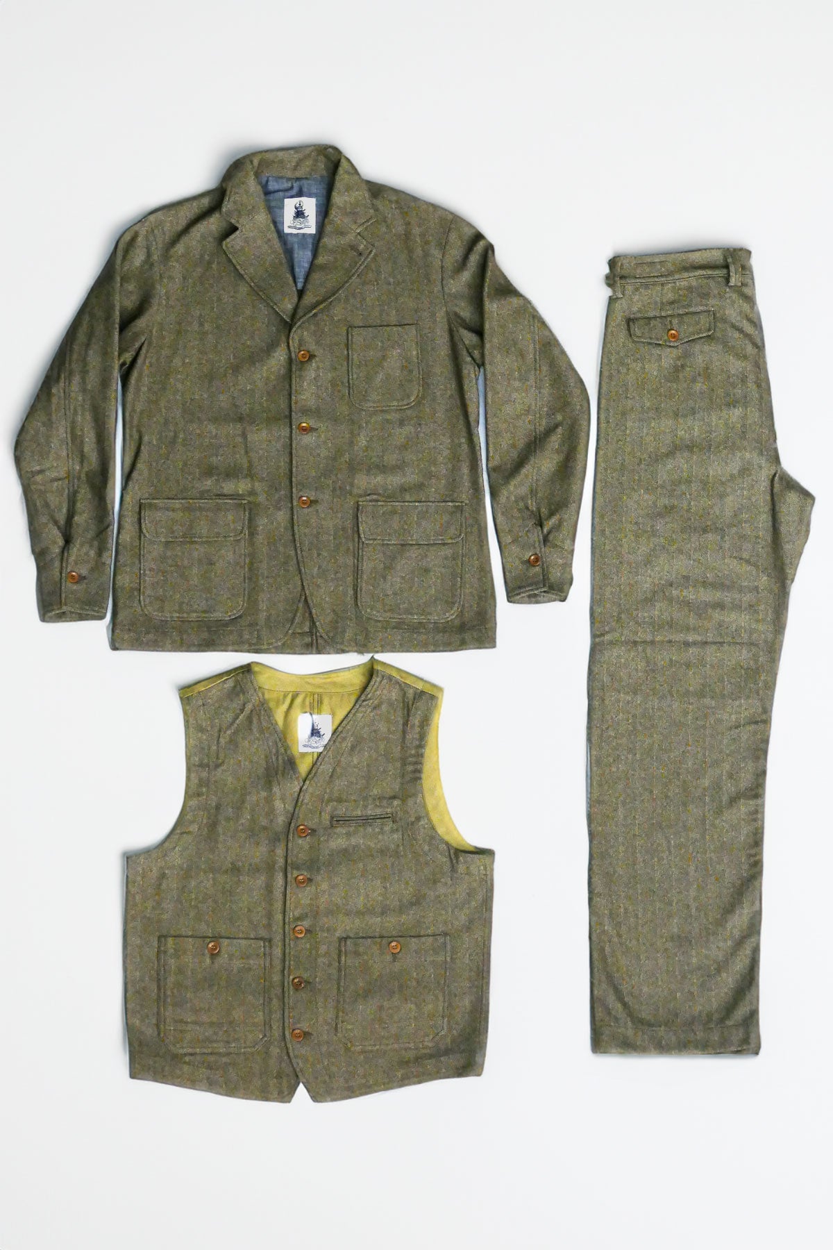 Captain Santors - Herringbone 7706 Vest in muted military green with rust stripes