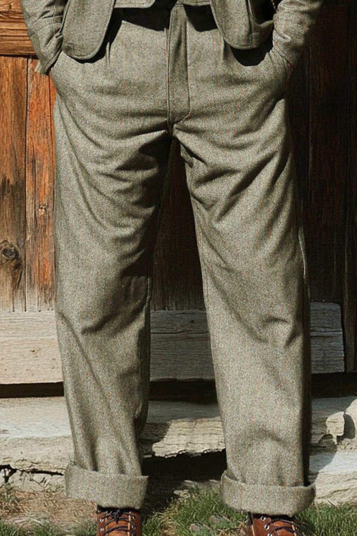 Captain Santors - Herringbone Legionario Trousers in muted military green with rust stripes