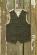 Captain Santors - Wool Cotton Blend Vest in green with rust stripes