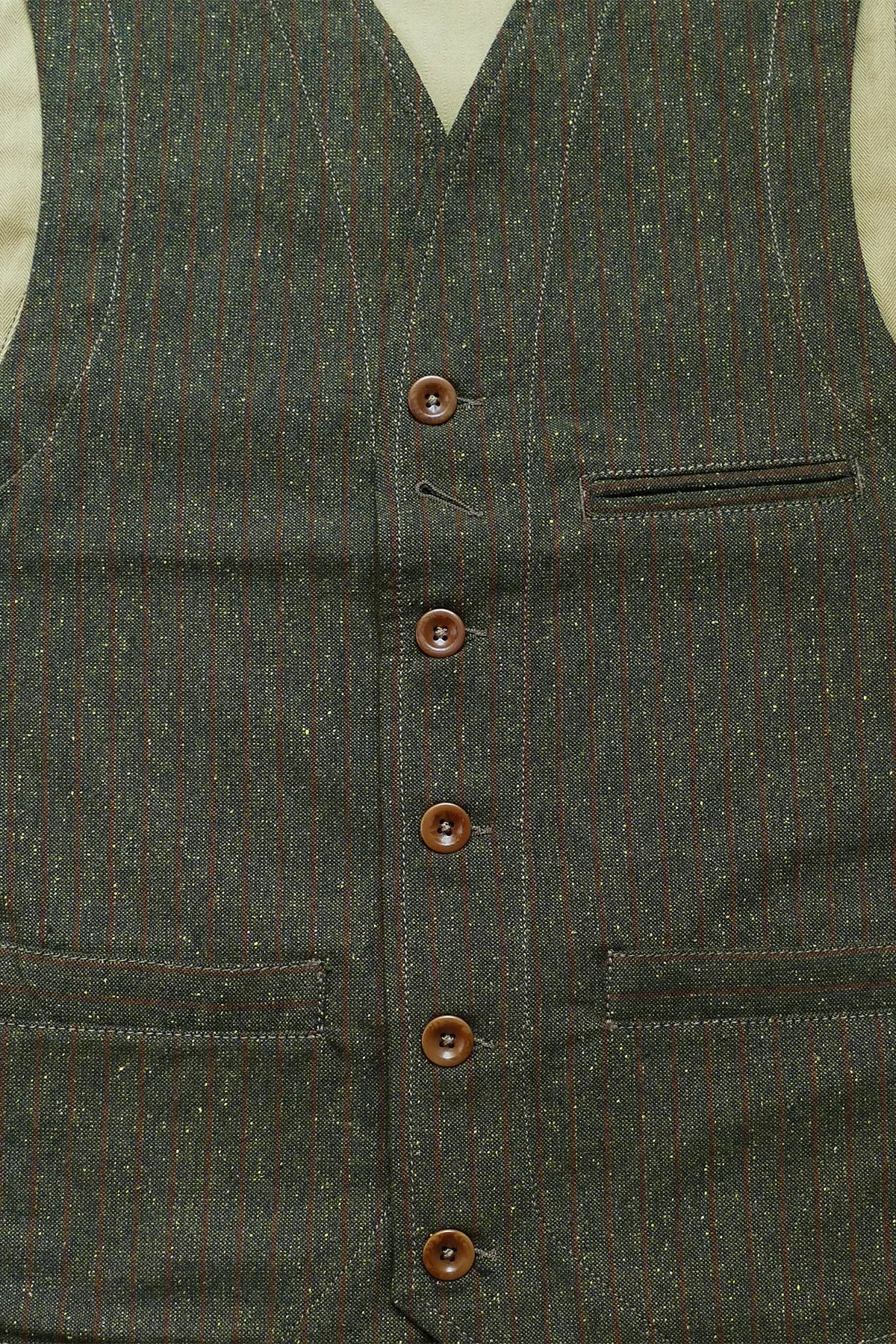 Captain Santors - Wool Cotton Blend Vest in green with rust stripes