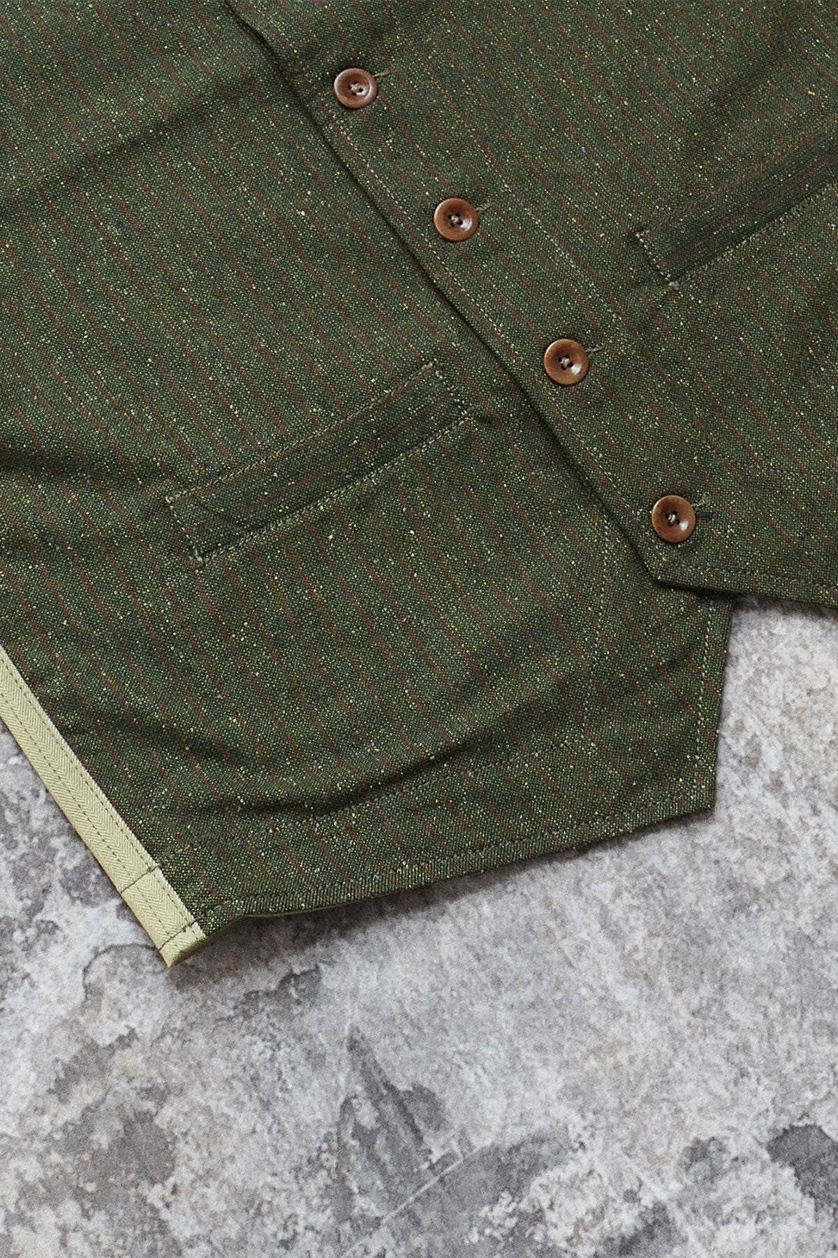 Captain Santors - Wool Cotton Blend Vest in green with rust stripes