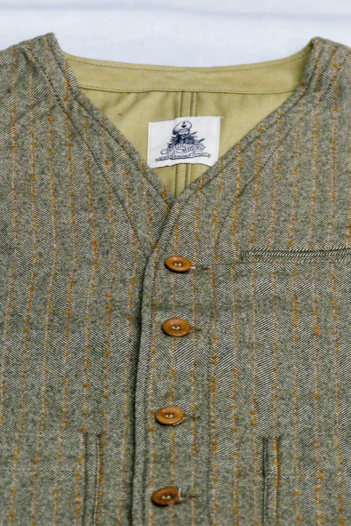 Captain Santors - Herringbone 7706 Vest in muted military green with rust stripes