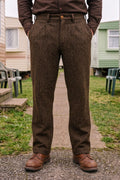 Captain Santors - Wool Cotton Blend Legionario Trousers in brown with dark navy stripes