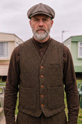 Captain Santors - Wool Cotton Blend Vest in brown with dark navy stripes