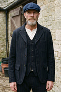 Captain Santors - Wool Cotton Blend Lawyer Jacket in dark navy with brown stripes