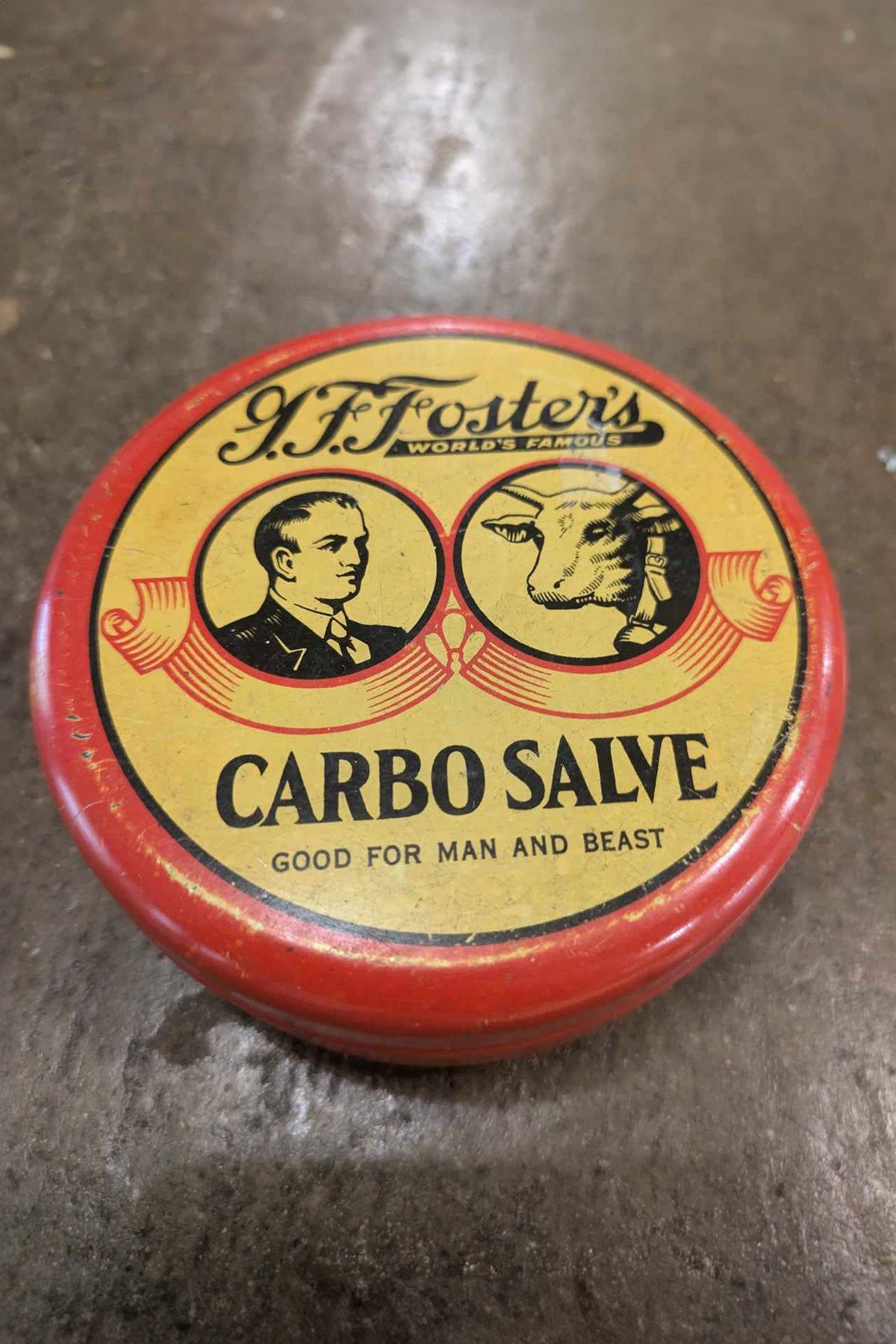 1930/40's Rare G. F. Foster Carbo Salve Round Tin Box (St. Paul, Minnesota)