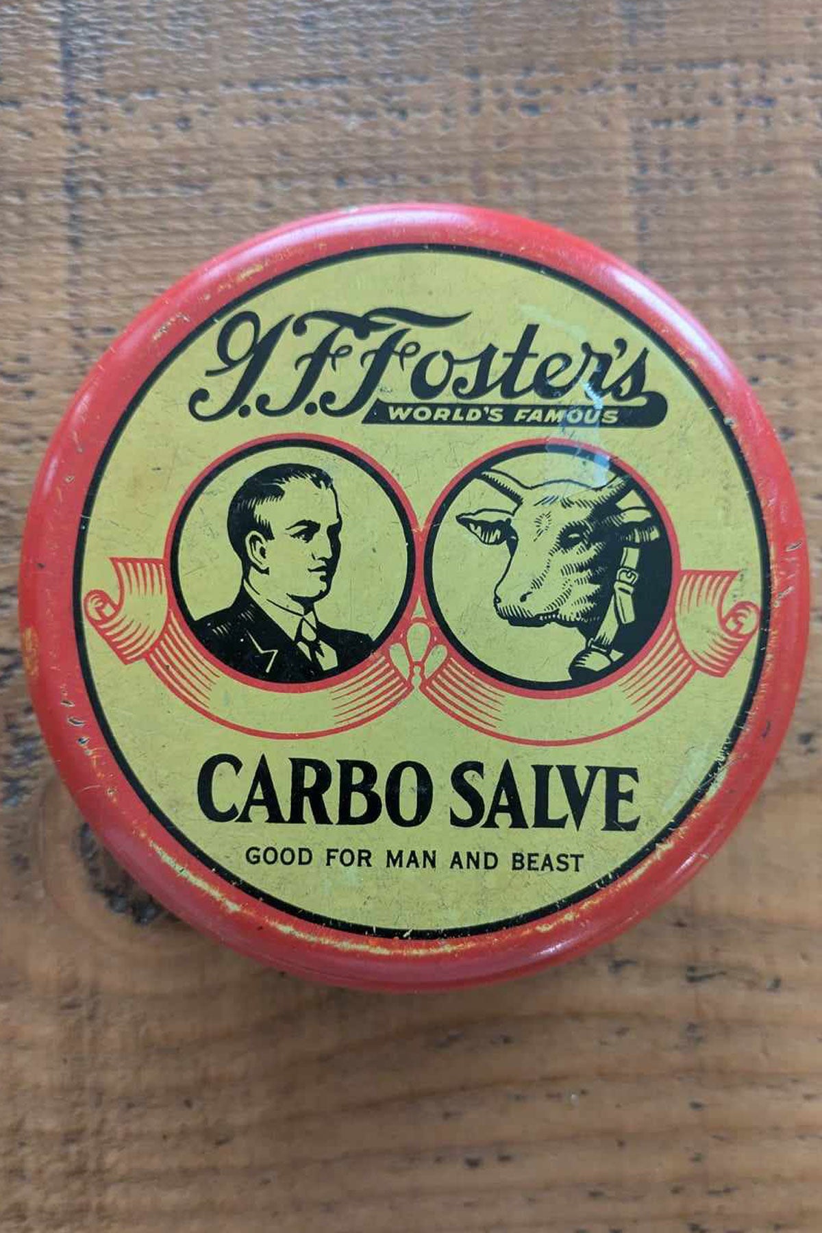 1930/40's Rare G. F. Foster Carbo Salve Round Tin Box (St. Paul, Minnesota)