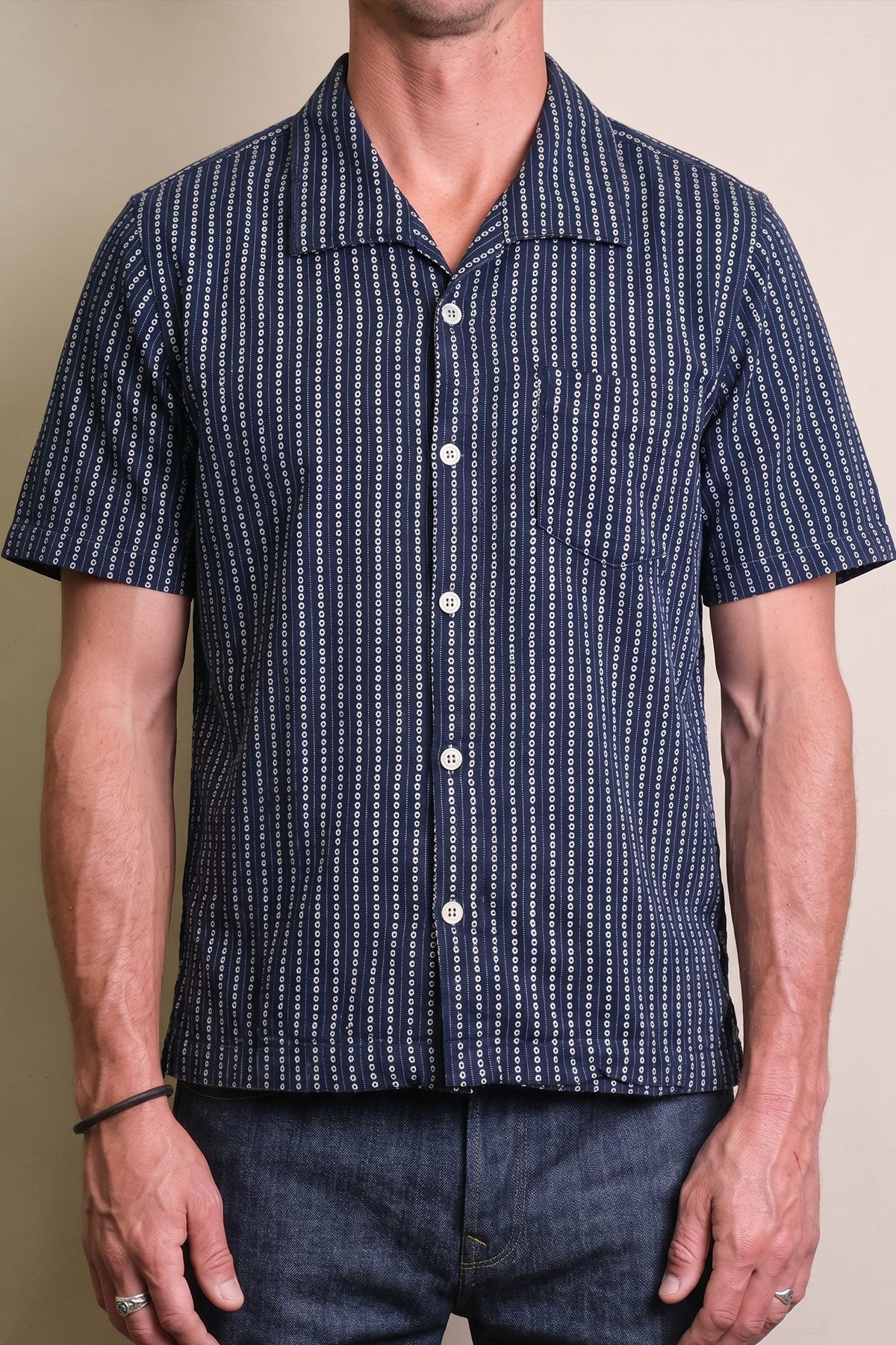 Freenote Cloth - Cayucos Jacquard Navy Short Sleeve Shirt – The