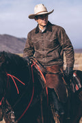 Freenote Cloth - Claypool 10 oz. Waxed Canvas Ranch Jacket — In Oak with Southwestern Lining in Blue and Red