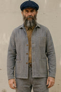 Captain Santors - Cotton Linen Work Jacket - Blue/Brown Stripe