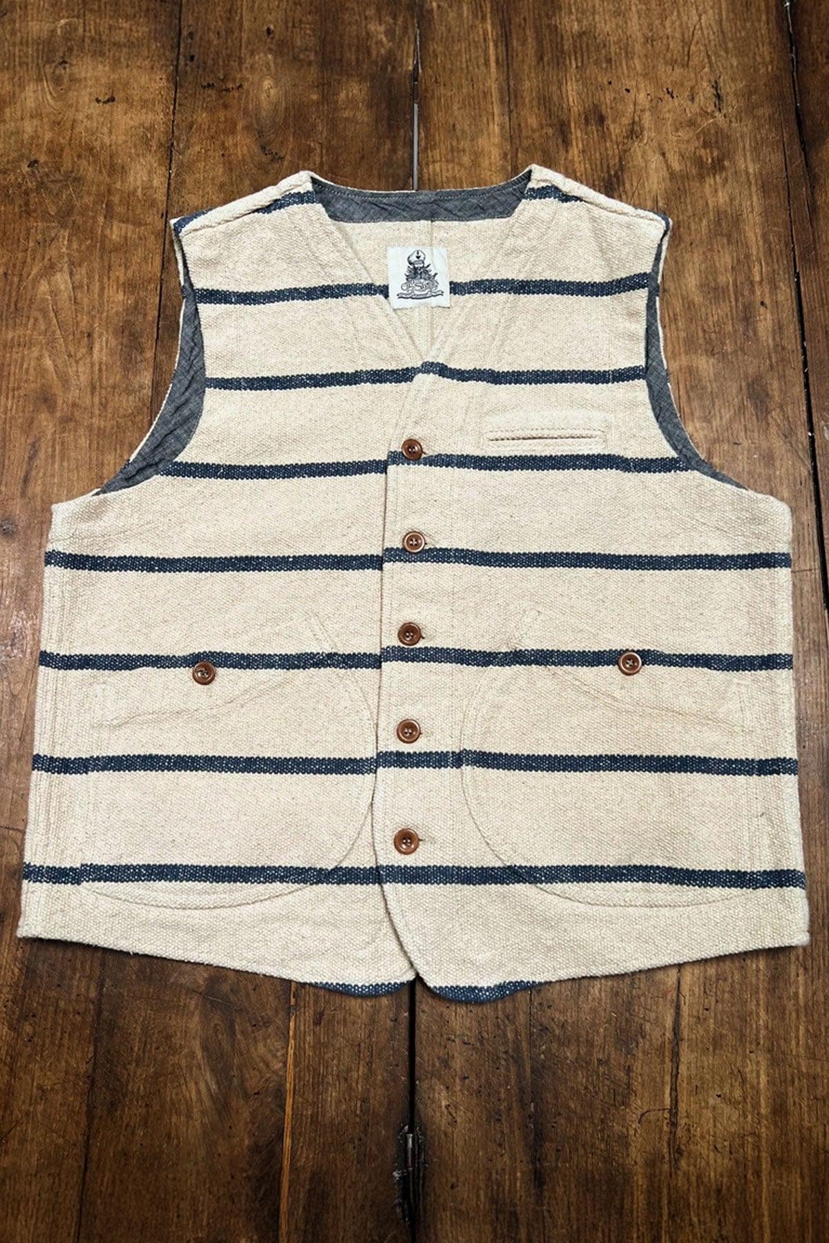 Captain Santors - Vest 7702 CP320 Ecru with Blue Stripes