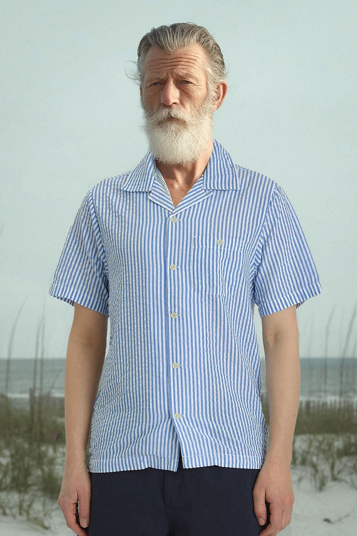 Dubbleware - Quincy Seersucker Camp Shirt - Navy Stripe