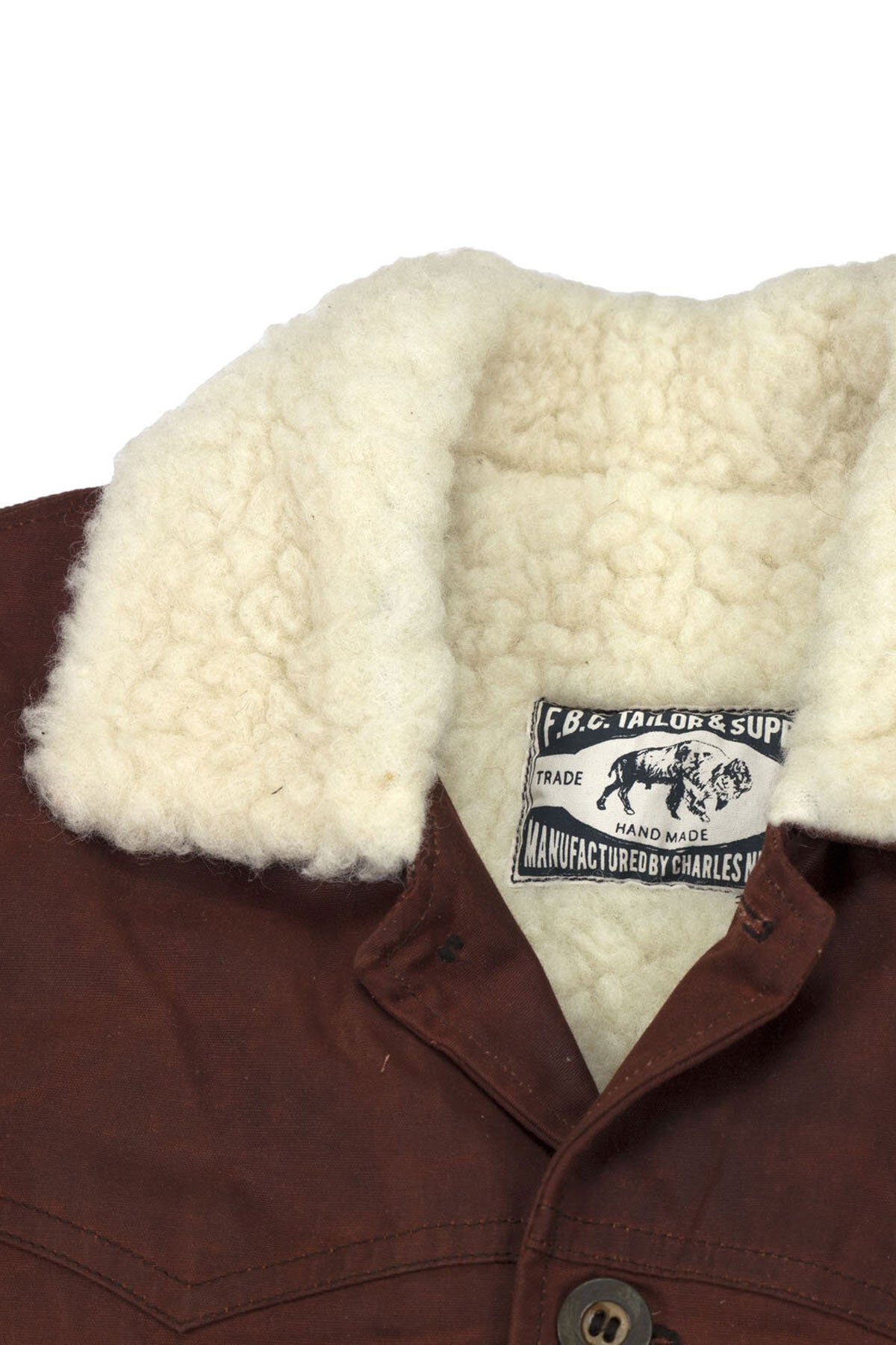 FBC Tailor & Supply - Waxed Canvas Sherpa Coat in Burgundy