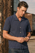 Freenote Cloth - Cayucos Jacquard Navy Short Sleeve Shirt
