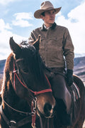 Freenote Cloth - Claypool 10 oz. Waxed Canvas Ranch Jacket — In Oak with Southwestern Lining in Blue and Red