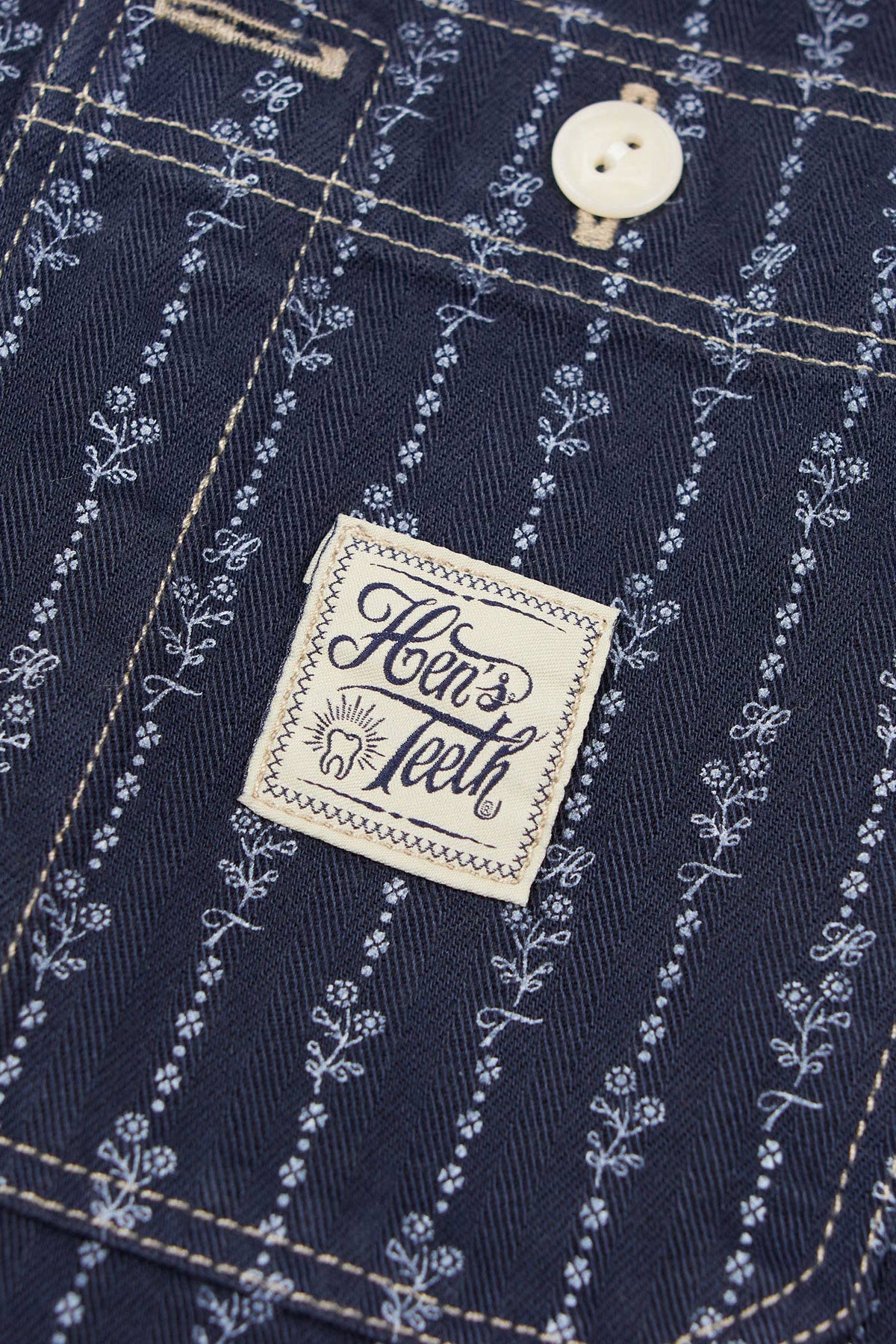 Hen's Teeth - HTM-S1 Work Shirt in Blue Printed Herringbone