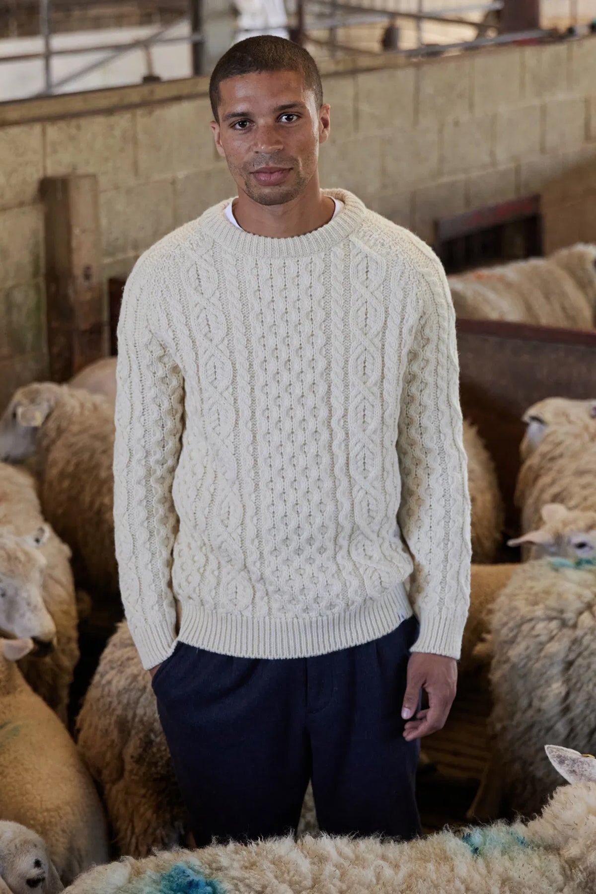 Peregrine - Hudson Aran Jumper in Ecru