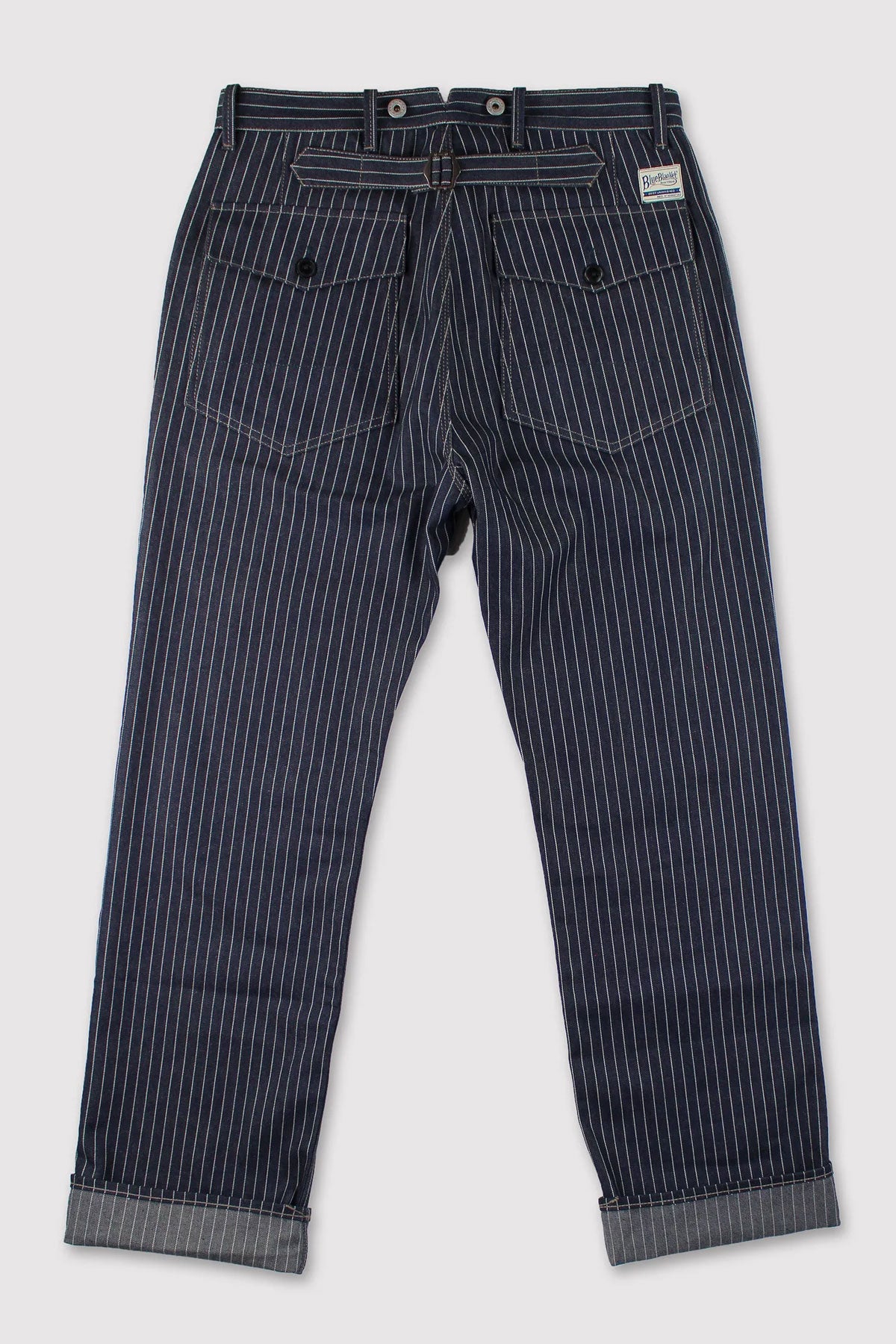 Blue Blanket - IJ1 JP03 Waist Overall Loose Fit, 11 oz. Japanese Dark Indigo Pinstripe Selvedge Denim