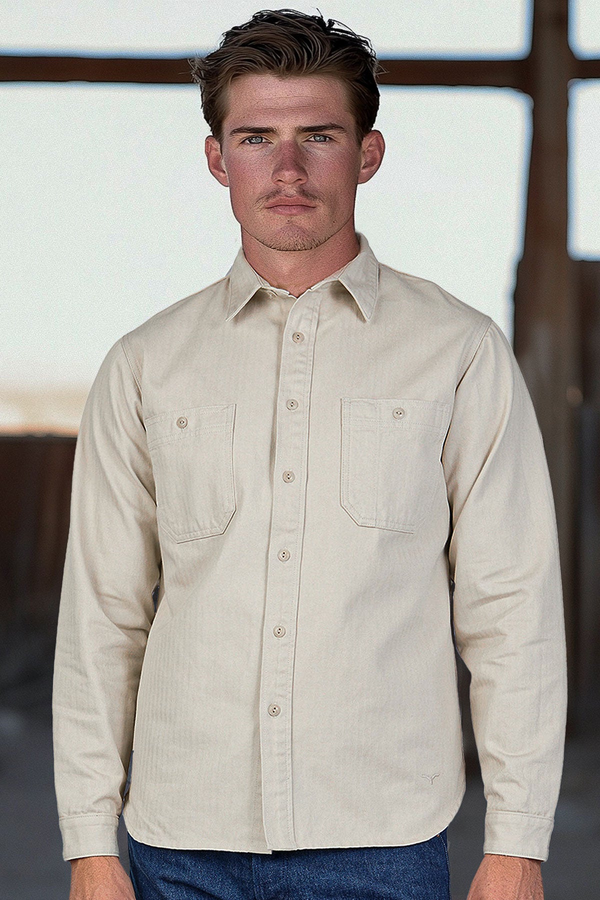 Benzak - BWS-02 UTILITY SHIRT 8 oz. Ivory Herringbone – The