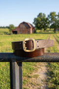 Jean Dessel - Double Pin Brass Buckle Leather belt in brown (3,5 cm)