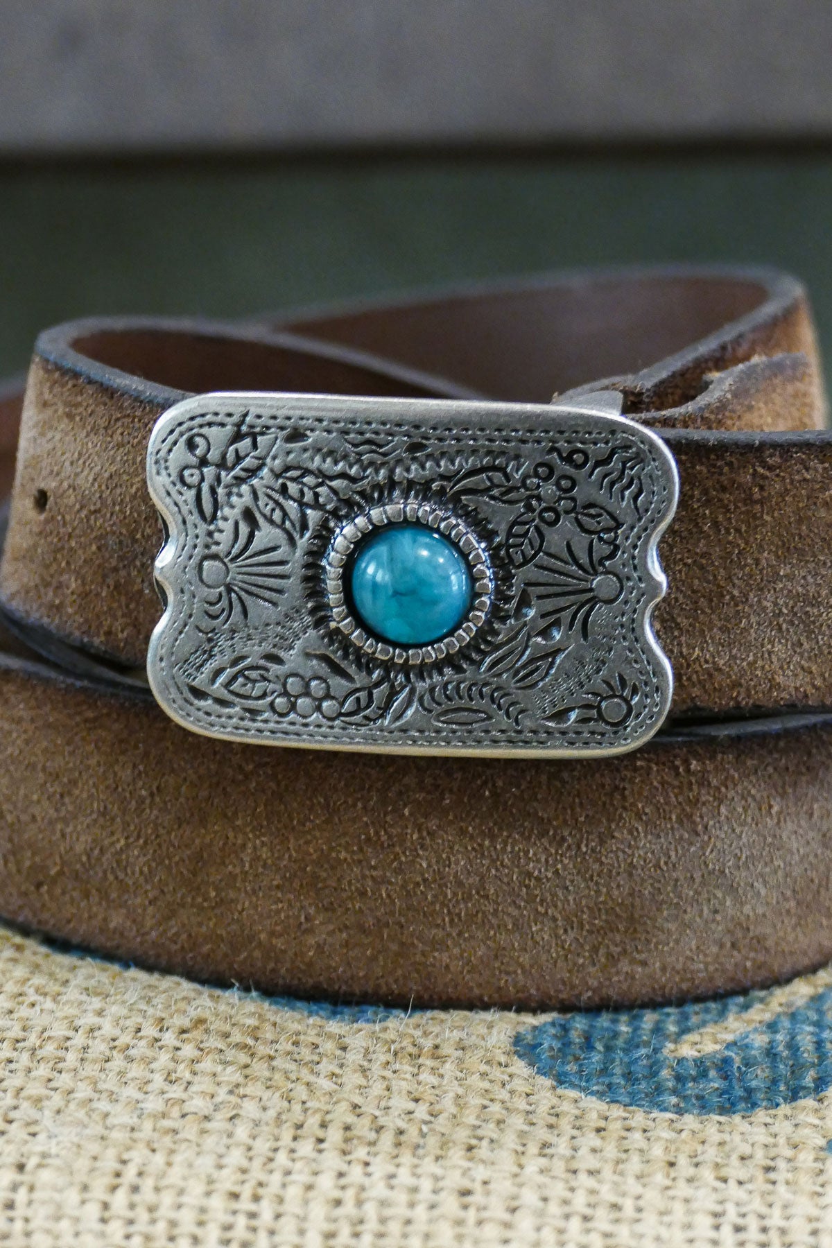 Alberto Luti - Type 503/30 Western Buckle with Turquoise Suede Leather Belt