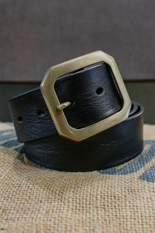 Luti - Type 933/40 Brass Buckle Leather Belt in Black