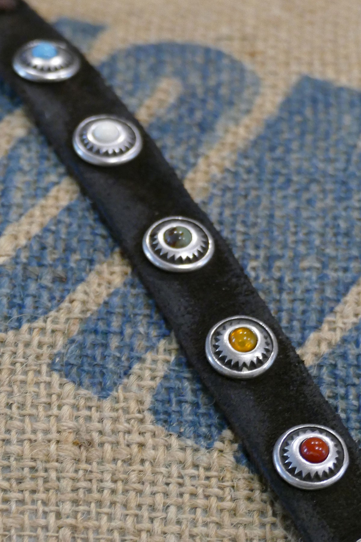 Alberto Luti - Coloured Dots Bracelet in Dark Suede Leather