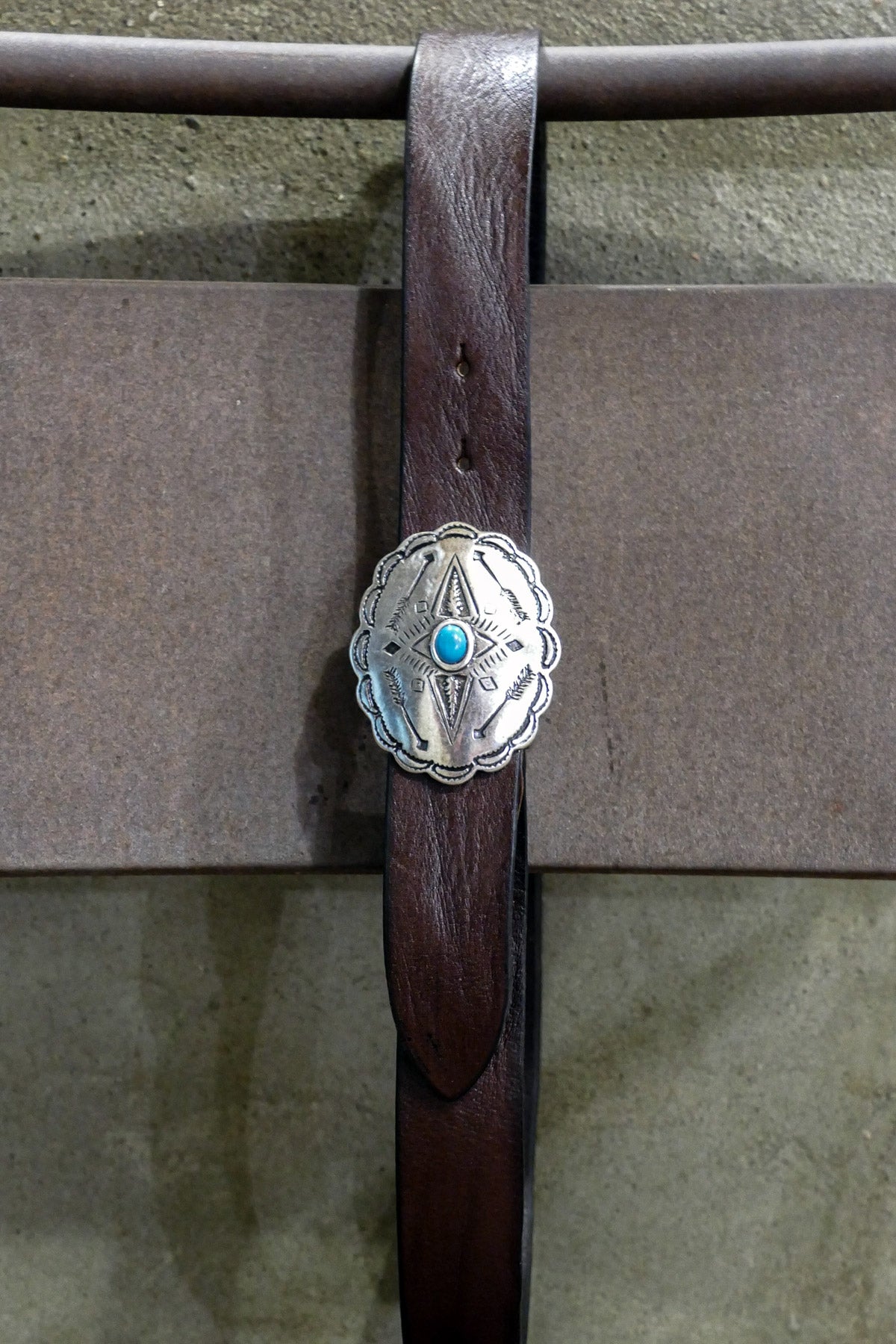 Alberto Luti - Type 501/35 Western Buckle with Turquoise Leather Belt in dark brown