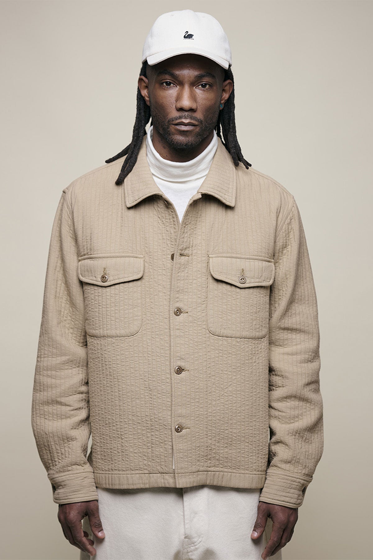 Merz b. Schwanen - Shirt 06PAD Padded Cotton Overshirt in Dusted Khaki