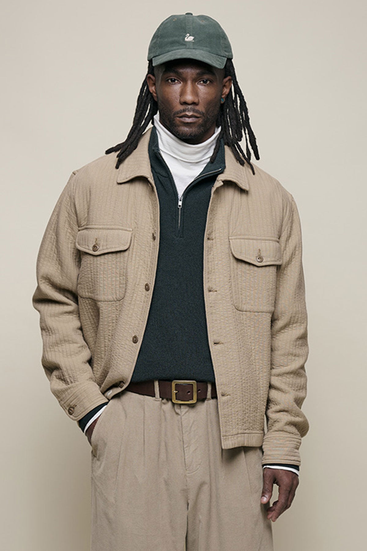 Merz b. Schwanen - Shirt 06PAD Padded Cotton Overshirt in Dusted Khaki