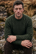 Peregrine - Hudson Aran Jumper in Dark Olive