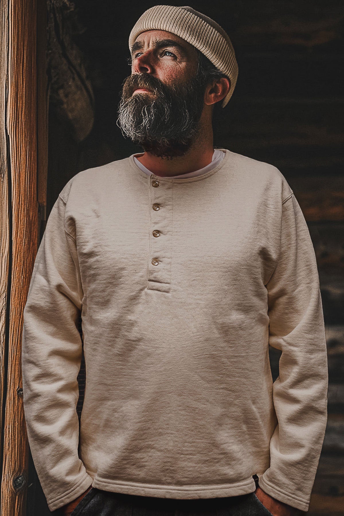 Prequel- C1001 Henley Sweatshirt in Natural