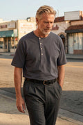 Prequel - C1016 Stiff Cotton Henley T-shirt (Faded Black)