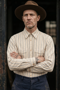 Prequel - S1020 Striped Work Shirt Beige