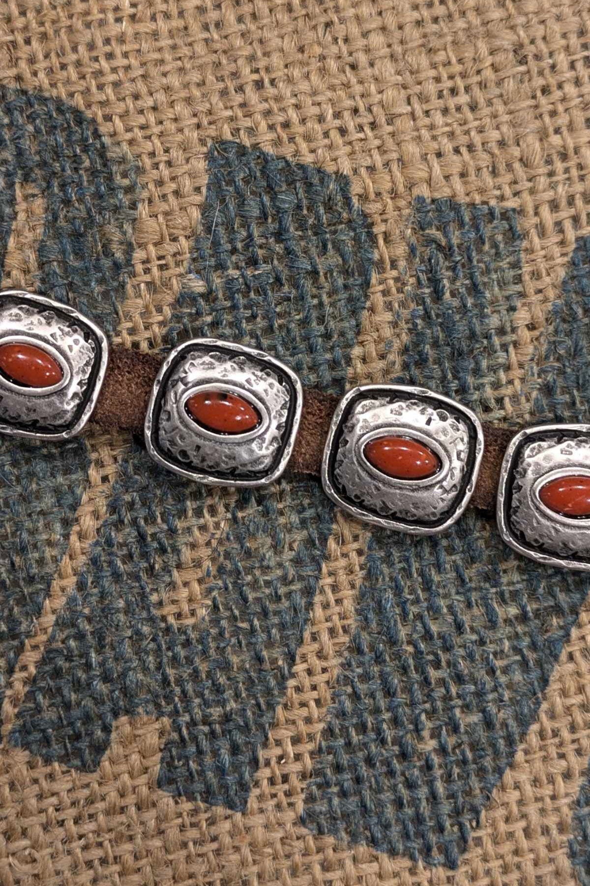 Alberto Luti -Bracelet with red stone and plates in suede