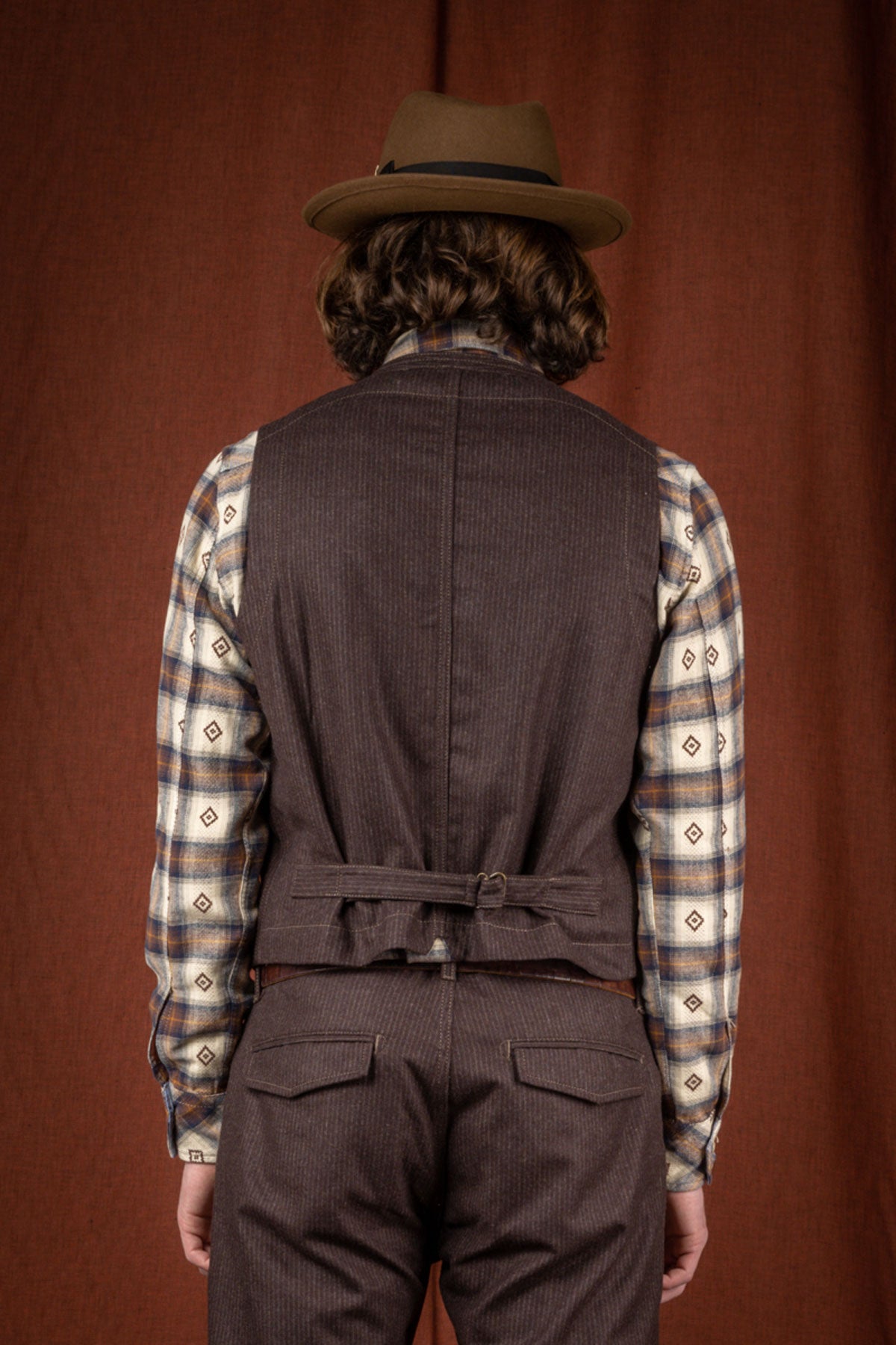 Scarti Lab - 403 / SE462 Work Vest in Brown Pinstripe Wool Flannel