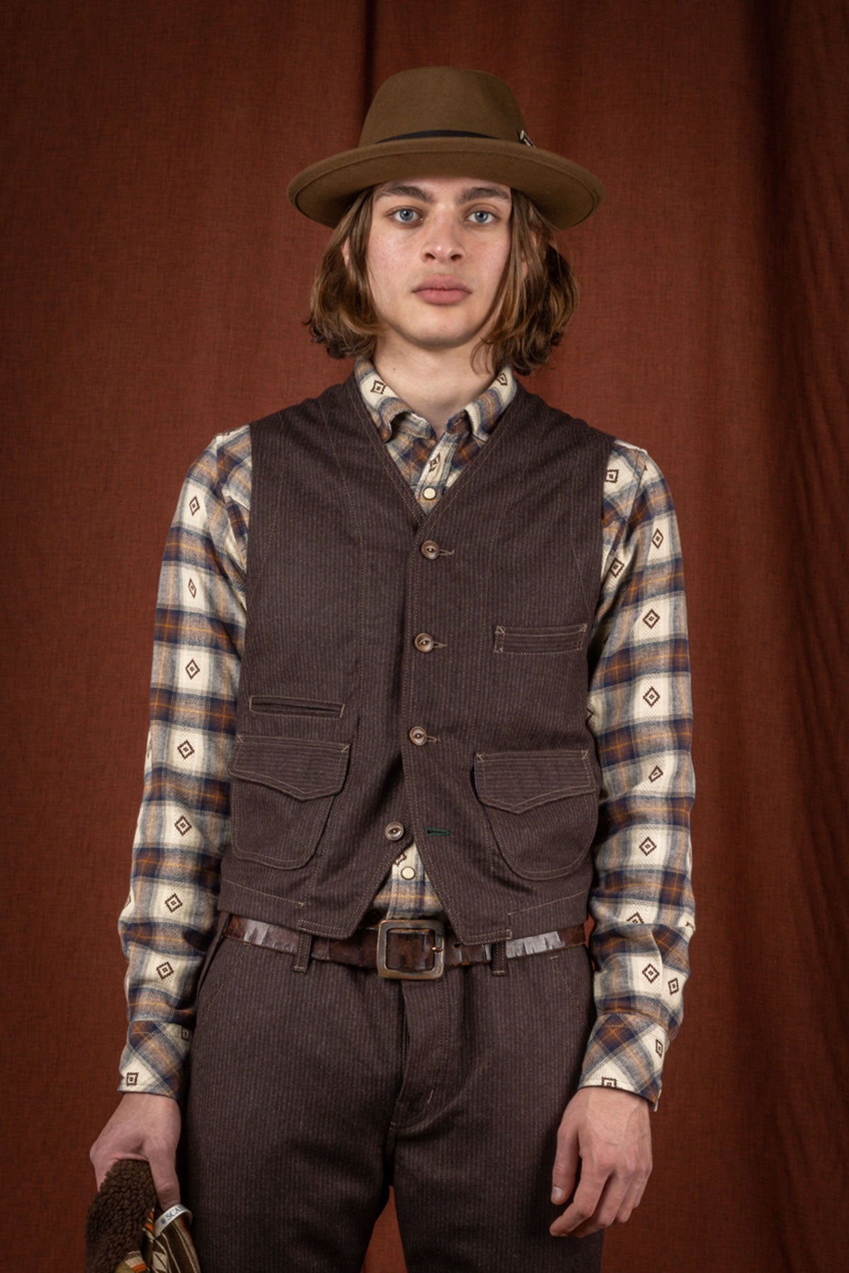 Scarti Lab - 403 / SE462 Work Vest in Brown Pinstripe Wool Flannel