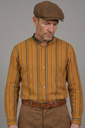 Scarti Lab - 304 SM408/SL532 Band Collar Striped Shirt in cotton linen blend - Mustard / Brown